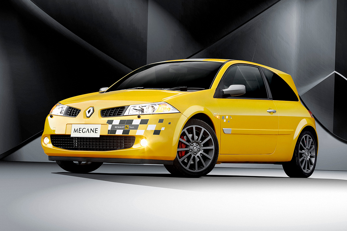 Yellow Renault car retouched with Studio background